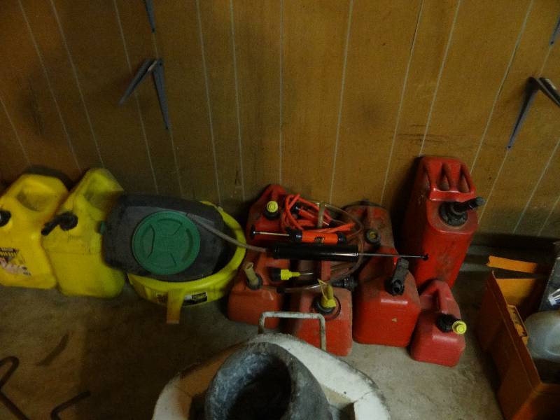 lot 6245 image: Large Lot of Gas Can, Siphon Pumps & Oil Change Pans