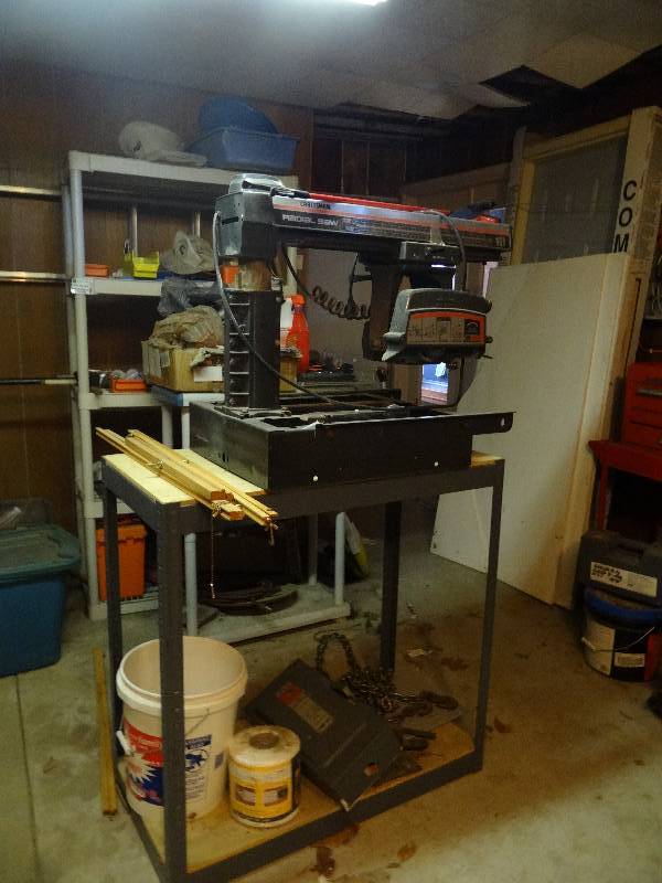 lot 6248 image: 10 Radial Saw, Metal Rack & Misc.