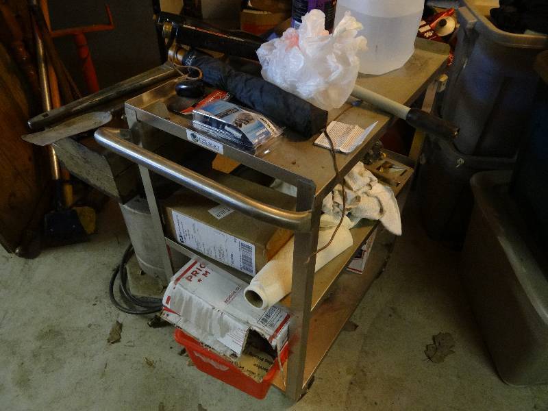 lot 6254 image: Metal Cart, Heater, Metal Tool Box & Misc.