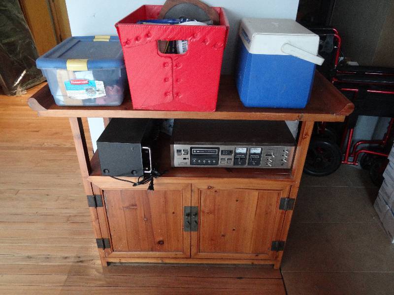 lot 6315 image: Wood  Entertainment Stand Contents Included