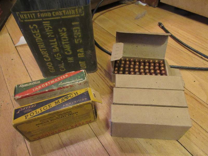 lot 6501 image: Lot of 45 Automatic Rounds with Metal Container