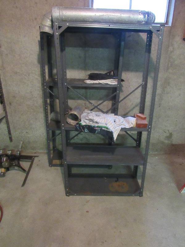 lot 6414 image: (2)ct lot metal shelves and contents, 5 tall
