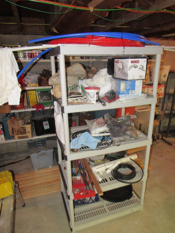 lot 6419 image: Contents of shelf Pex pipe, PVC Pipe, plumbing fittings and more