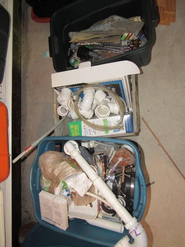 lot 6429 image: (3) totes and contents plumbing supplies and fixtures