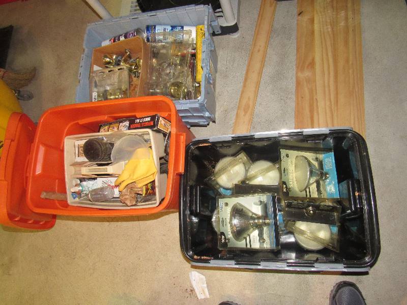 lot 6431 image: (3) totes and contents door knobs and misc. hardware
