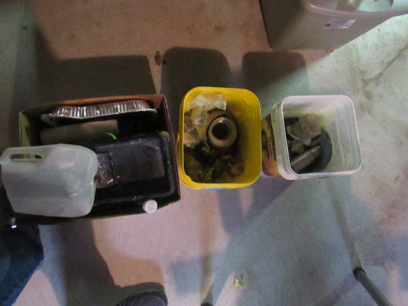 lot 6437 image: Buckets, box and contents misc. plumbing fittings