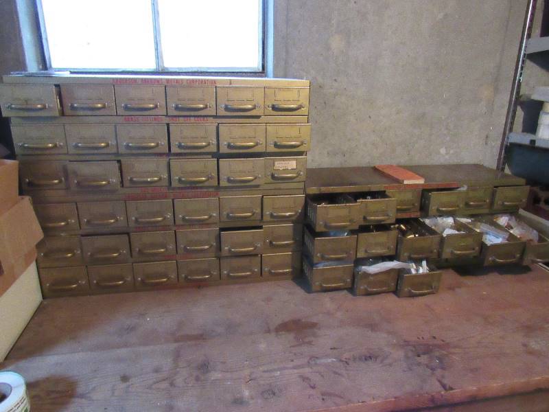 lot 6441 image: (3) Metal Sorting drawers and contents brass & copper fittings and hardware