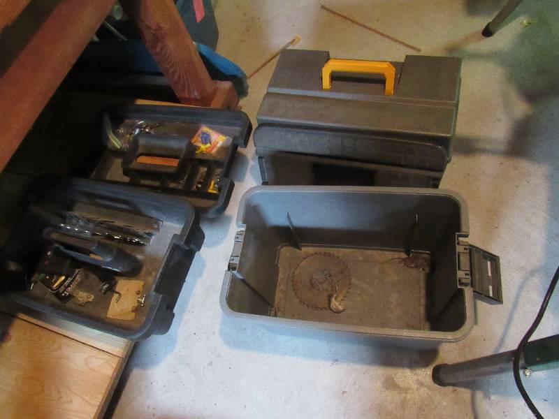 lot 6444 image: (2) ct lot (1) Plano plastic box, (1) Craftsman plastic tool step stool and contents