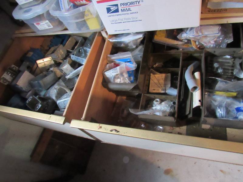 lot 6446 image: Contents of top(2) drawers electrical outlets, junction boxes and fittings