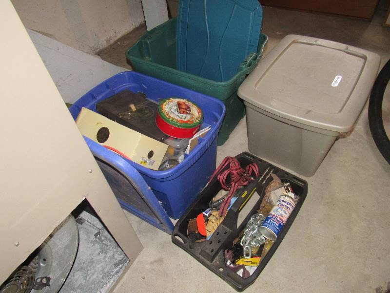 lot 6472 image: (3) totes and plastic organizer and contents