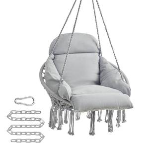 lot 48695 image: SONGMICS Hanging Chair, Hammock Chair with Large, Thick Cushion, Boho Swing Chair for Bedroom, Patio, Balcony, Garden, Holds up to 264 lb, Accessories Included, Dove Gray UGDC042G11 - Retail $82.73