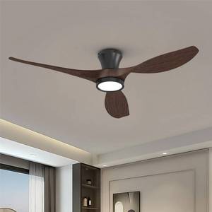lot 48703 image: TALOYA 52 Inch Ceiling Fans with Led Lights Remote Control Flush Mount Low Profile for Bedroom Farmhouse Patio Outdoor Living Room Kitchen Dining Room,DC Motor,Reversible,Buzzer ONOff,Black Walnut - Retail $129.99