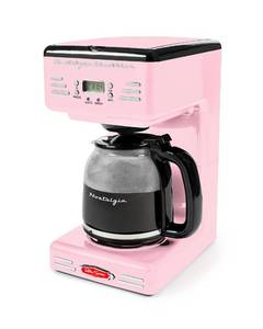 lot 48706 image: Nostalgia Retro 12-Cup Programmable Coffee Maker With LED Display, Automatic Shut-Off & Keep Warm, Pause-And-Serve Function, Pink - Retail $78.06