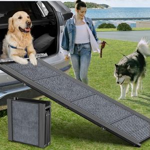 lot 48720 image: Dog Ramp for Car, 63 Long & 17 Wide Folding Portable Pet Stair Ramp with Non-Slip Rug Surface, Extra Wide Dog Steps for Medium & Large Dogs Up to 250LBS Enter a Car, SUV & Truck - Retail $88.48