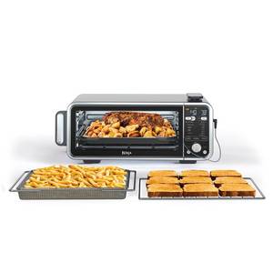 lot 48737 image: Ninja SP351 Foodi Smart 13-in-1 Dual Heat Air Fry Countertop Oven, Dehydrate, Reheat, Smart Thermometer, 1800-watts, Silver - Retail $285.15