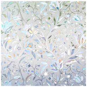 lot 48738 image: DOWELL Window Privacy Film, 3D Stained Glass Rainbow Window Decals, Decorative Window Vinyl Sun Blocker Door Covering, Static Cling Non-Adhesive Window Sticker for Home, Blooming Flowers, 35.4x78.7