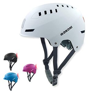lot 48757 image: DKONI Bike Helmet with LED Lights Bicycle Helmets USB Rechargeable Front & Back LED Light Adult Cycling Helmet for Urban Commuter (Large, White)