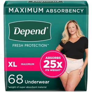 lot 48770 image: Depend Fresh Protection Adult Incontinence & Postpartum Bladder Leak Underwear for Women, Disposable, Maximum, Extra-Large, Blush, 68 Count (2 Packs of 34), Packaging May Vary