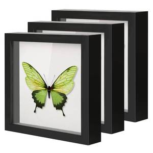 lot 48773 image: QDSSDECO 8x8 Shadow Boxes Display Cases with Soft Linen Back Deep Wood Glass 3D Shadow Box Set for Wall and Tabletop, 3 Pack Black