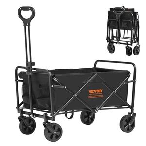 lot 48781 image: VEVOR Collapsible Folding Wagon Cart, 220lbs Heavy Duty Wagons Carts Foldable with Wheels, Outdoor Portable Garden Cart Utility Wagon for Groceries Camping Sports with Large Capacity & Drink Holder
