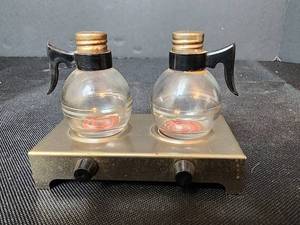 lot 140 image: Vintage MCM Glass Coffee Pots with Hotplate Warmer Salt & Pepper Shakers 1950s Diner
