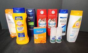 lot 187 image: Mens Body Wash, Shampoos, Deodorant, and Epsom Salt (All New)