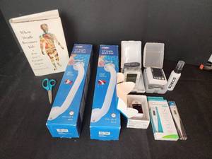 lot 202 image: (2) 12 Bath Grab Bars, Wrist BP Monitors, Thermometers, and More