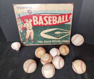 lot 222 image: Vintage Topps Baseball Picture Cards Metal Sign and More