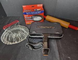 lot 224 image: New Mighty Chef II Burger or Sandwich Cooker, Rolling Pin, Rapid Rice Cooker, and Egg Basket