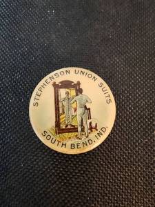 lot 264 image: Stephenson Union Suits South Bend, Ind. Circa 1910 Colorful Advertising Button by Bastian Bros Co