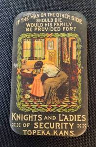 lot 266 image: Early 1900s Knights and Ladies of Security Topeka, Kans. Advertising Pocket Mirror