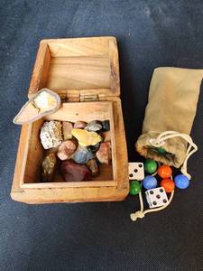 lot 276 image: Jewelry Box, Rock Collection, Marbles, and Dice