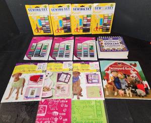 lot 292 image: New Sewing Sets, New Quilters Block-a-Day Calendar, Iron-on Patches, and Farmyard Knitting Book