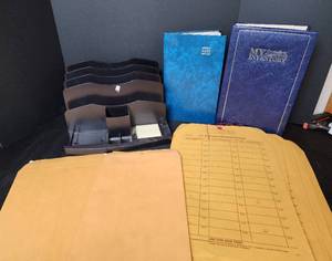 lot 322 image: Desk Organizer, Yellow Envelopes, Household Inventory Book, and CashCheckbook Register