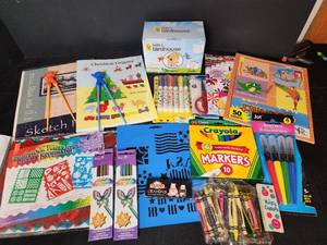 lot 325 image: Sketch Pad, Fun Pad, Coloring Book, Stencils, New Build-a-Birdhouse Kit, Crayons, Colored Pencils, Markers, and More