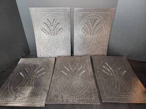 lot 341 image: (5) Punched Tin Tiles 10x14
