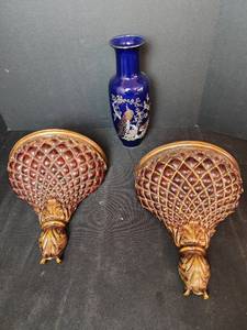 lot 374 image: (2) Wall Sconce and Vase
