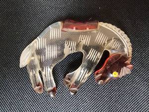 lot 408 image: Rare Vintage 1940s-1950s Cranberry and Clear Lucite Bucking Horse PinBrooch