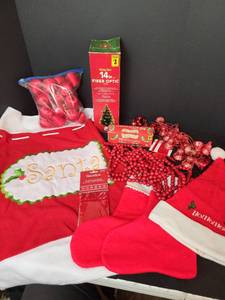 lot 433 image: Santa Bag, Stockings, 14 Fiberoptic Tree, and More