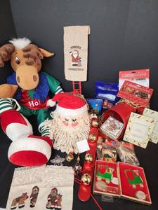 lot 435 image: Stuffed Christ Moose, Santa Bell, Santas Mailbox, Ornaments, and More
