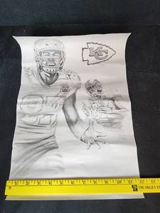 lot 461 image: Pencil Art of KC Chiefs Travis Kelce #87 (12x18)
