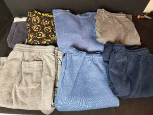 lot 470 image: Sweatpants Size Large, Sweatshirt Lg, Pj Pants Large, and More