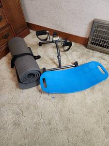 lot 32 image: Exercise Mat, Chair Bicycle, and Simply Fit Board