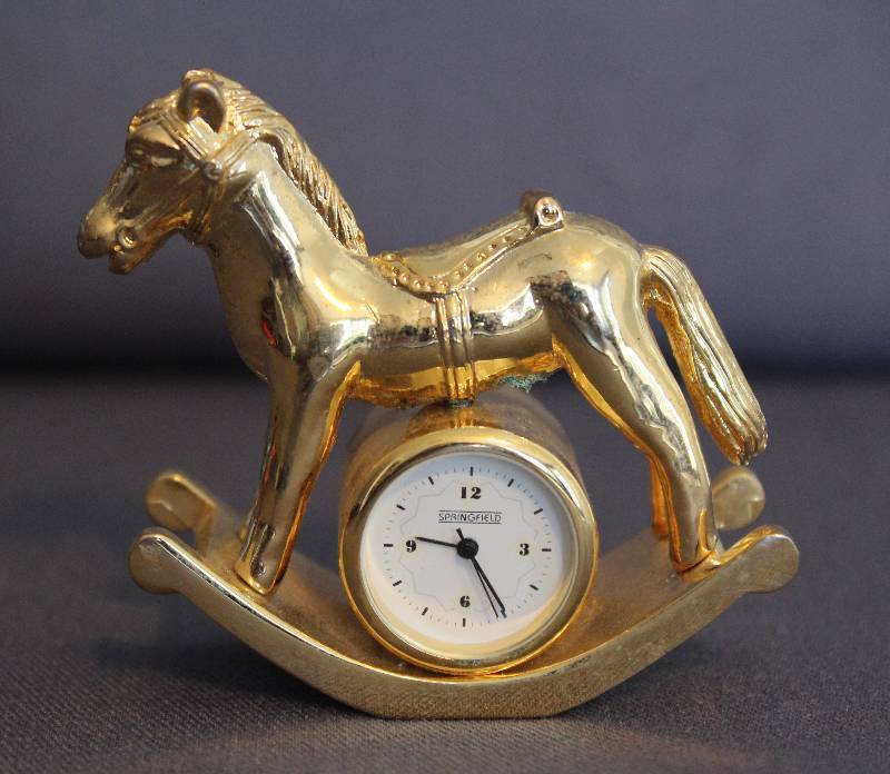 lot 4003 image: Springfield Rocking Horse Miniature Timepiece Clock w Japan Movement