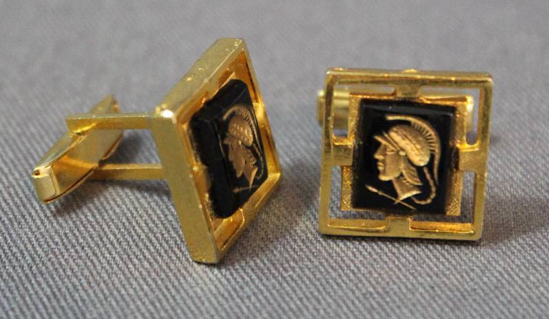 lot 4029 image: Gold Tone Cufflinks with Roman Design
