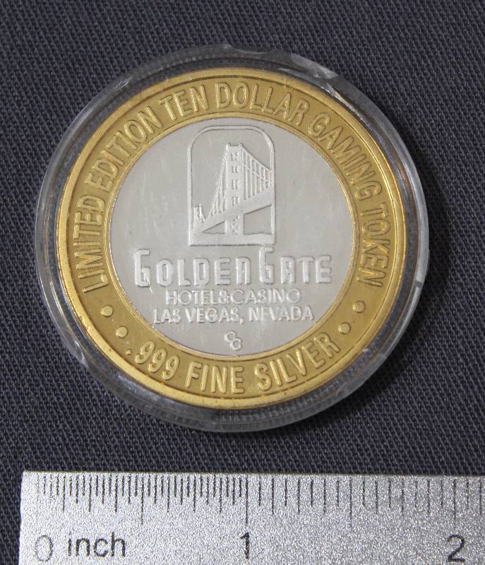 lot 4047 image: Limited Edition $10 Gaming Token .999 Fine Silver Golden Gate, Las Vegas