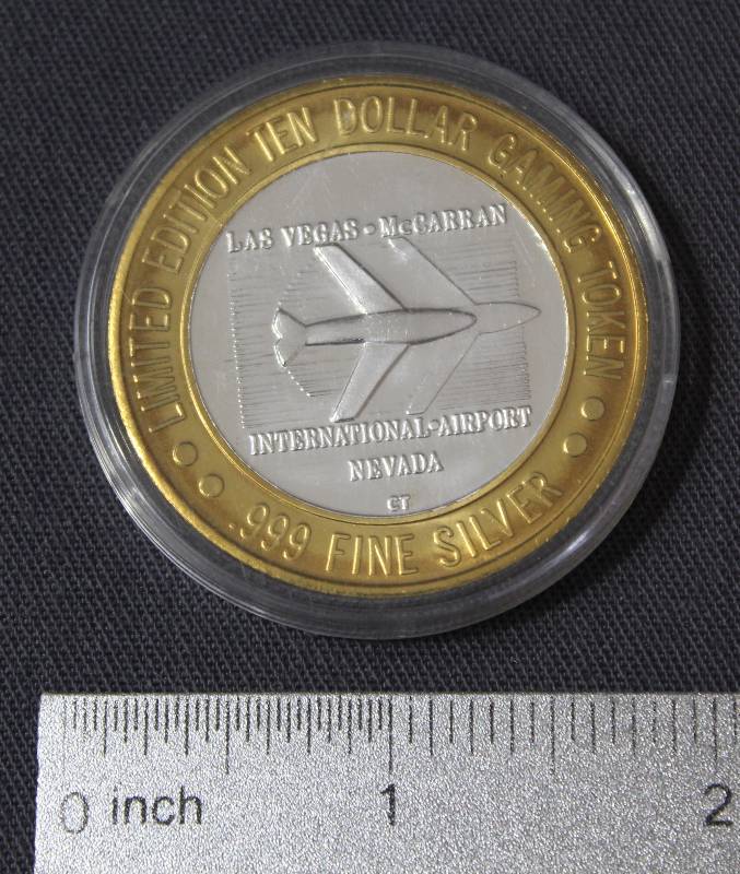 lot 4049 image: Limited Edition $10 Gaming Token .999 Fine Silver Las Vegas McCarran Airport
