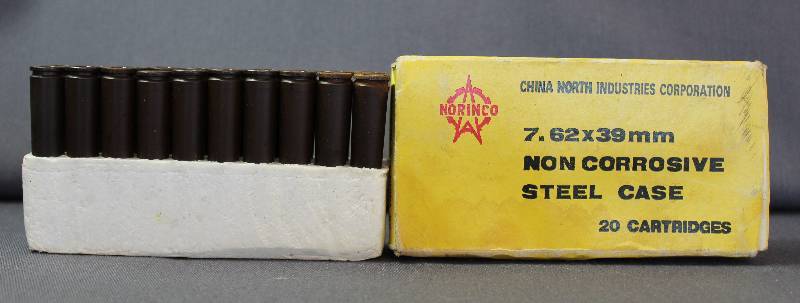 lot 4085 image: 20 Norinco 7.62x39mm Steel Case Cartridges  Bullets By China North Industries Corp