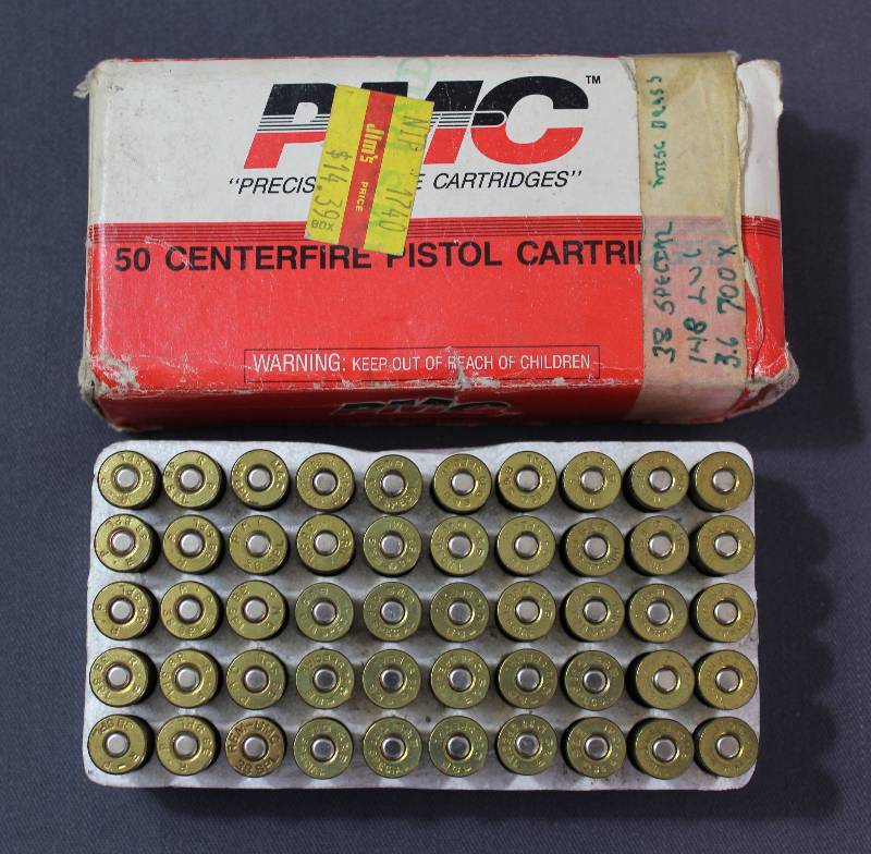 lot 4086 image: 50 - .38 Special Ammo Cartridges Different Brands of Bullets stored in box
