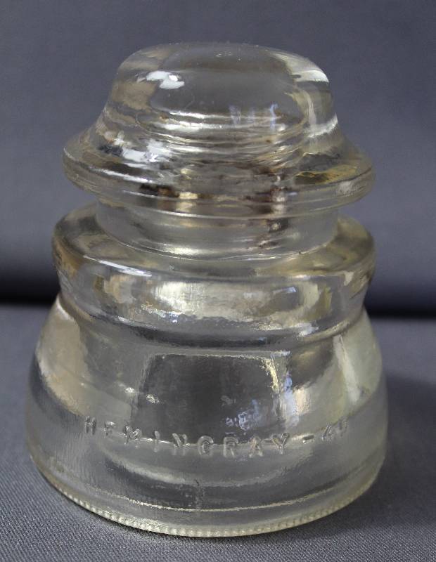lot 4100 image: Vintage Hemingray #45 Clear Glass Insulator Made in USA 19-50